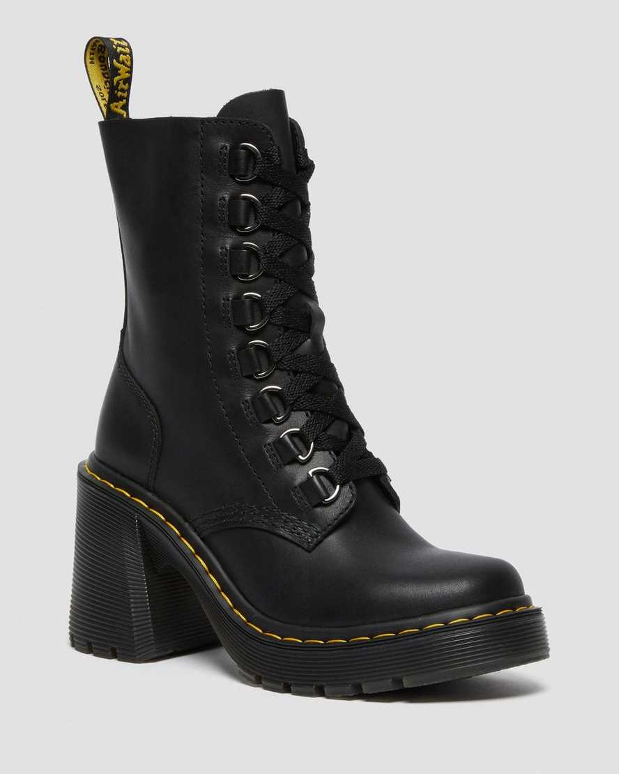 Dr. Martens Chesney Lær Flared Heel Snørestøvler Dame Svart [8561GIWLF]